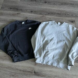 Set of 2 NIKE Club Fleece Crewneck Sweatshirts Size Medium Black Grey